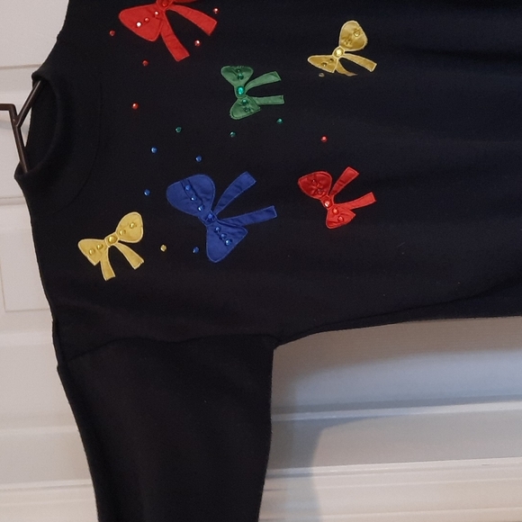 Womens large Vintage Christmas sweater with bows holiday sweatershirt - Picture 2 of 8